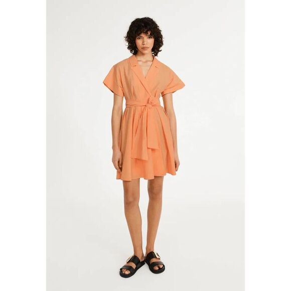Claudie Pierlot Paris Short Sleeve Coral Tie-Waist Wrap Mini Dress Size EU 36/US - Picture 1 of 12